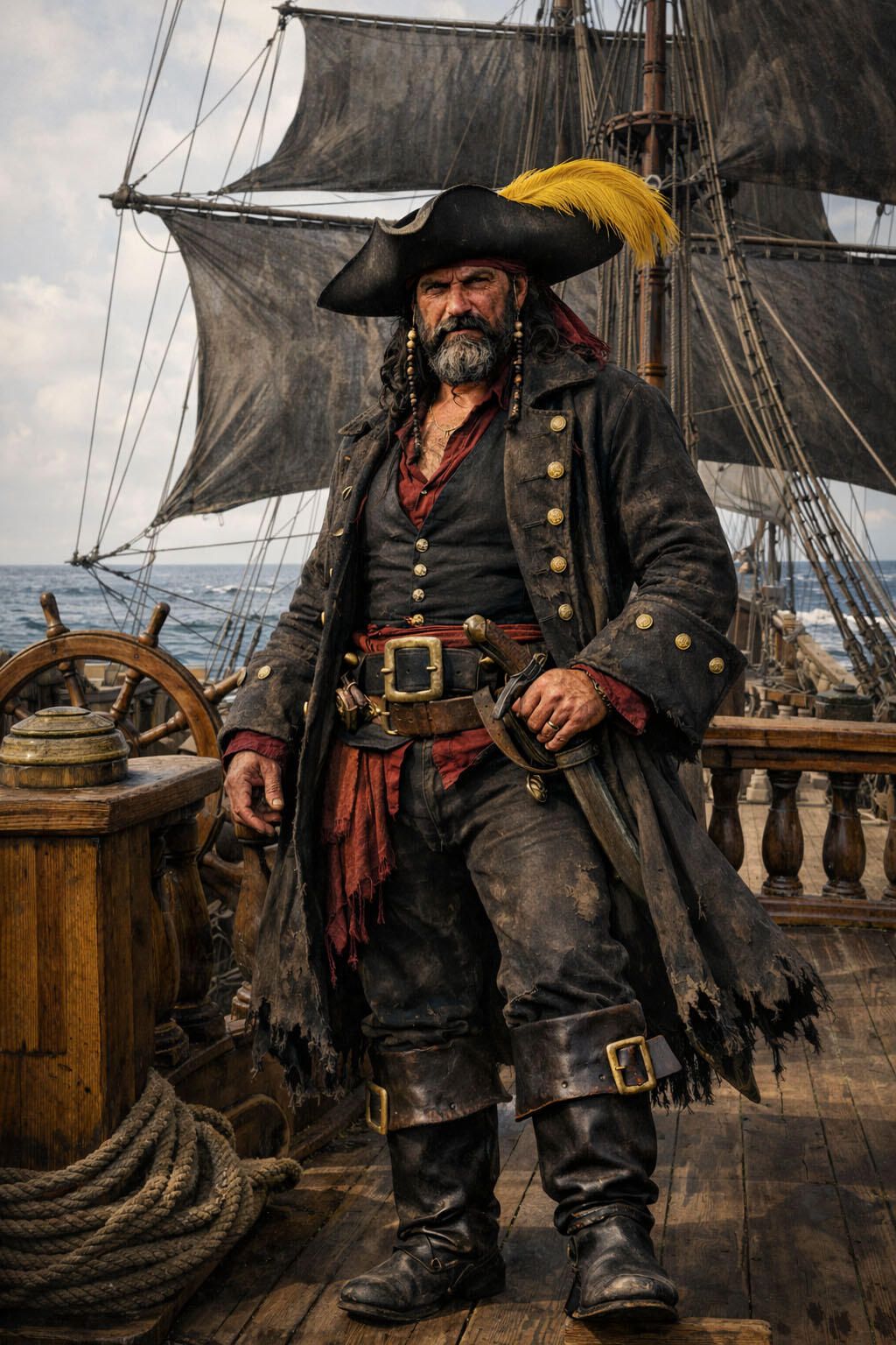 Edward Arthos, the rugged leader of the Black Sail Buccaneers on the tropical Lost Shoals.